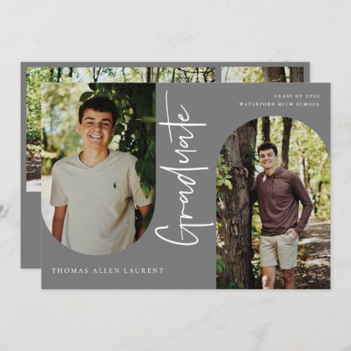 Scripted Graduate Arched Frame 4 Photo Invitation