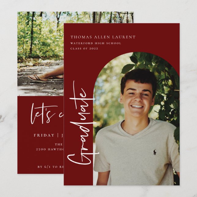 Scripted Graduation Arched Frame Photo Invitation (Front/Back)