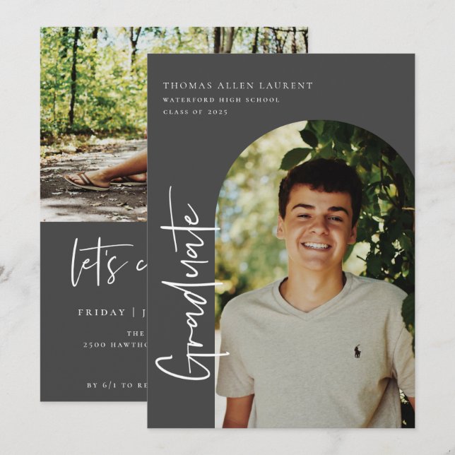 Scripted Graduation Arched Frame Photo Invitation (Front/Back)