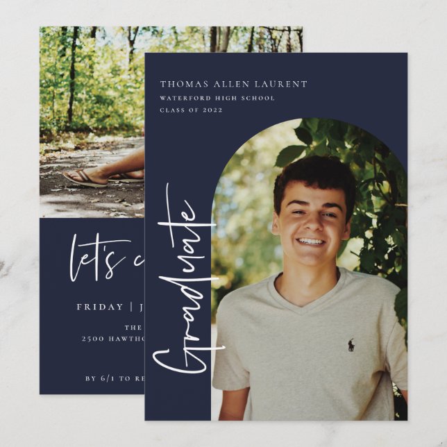 Scripted Graduation Arched Frame Photo Invitation (Front/Back)