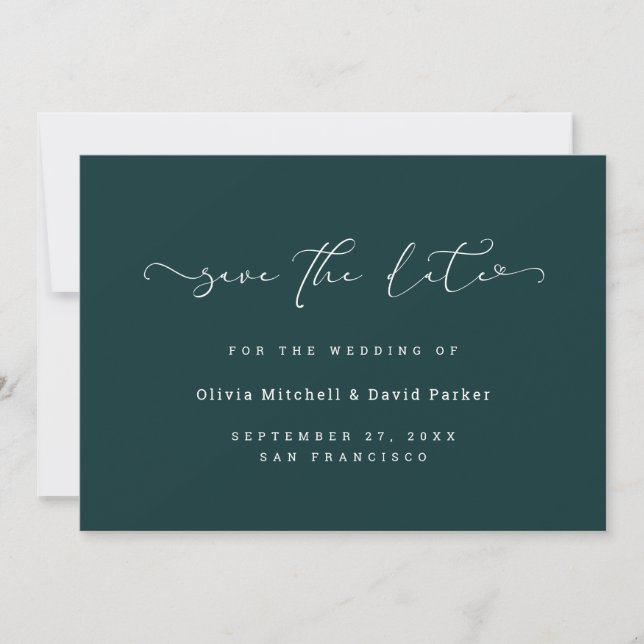 Scripted Heart | Elegant Dark Rich Teal Save The Date (Front)