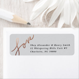 Scripted Love Rose Gold Foil   Return address Label