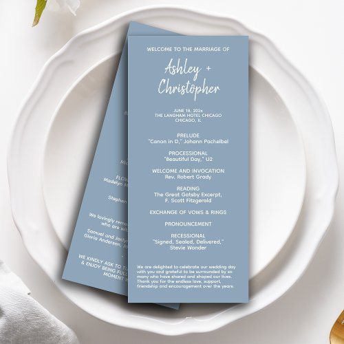 Scripted Names Dusty Blue Wedding Program