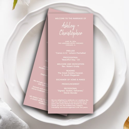 Scripted Names Dusty Pink Wedding Program