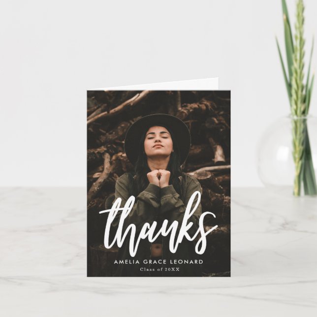Scripted Photo Graduation Letterpress Thank You Card (Front)