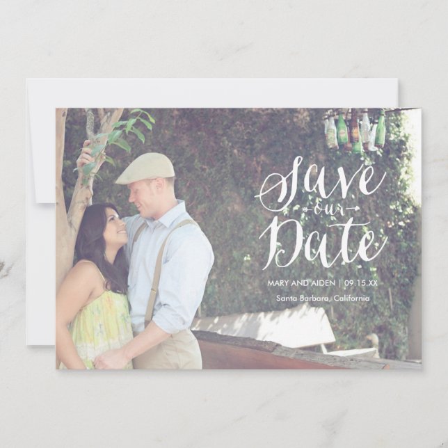 Scripted Save-The-Date Photo Card Announcement (Front)