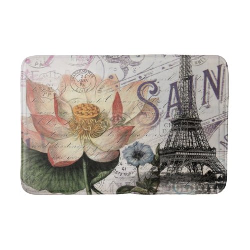 scripts french botanical lotus paris eiffel tower bath mat