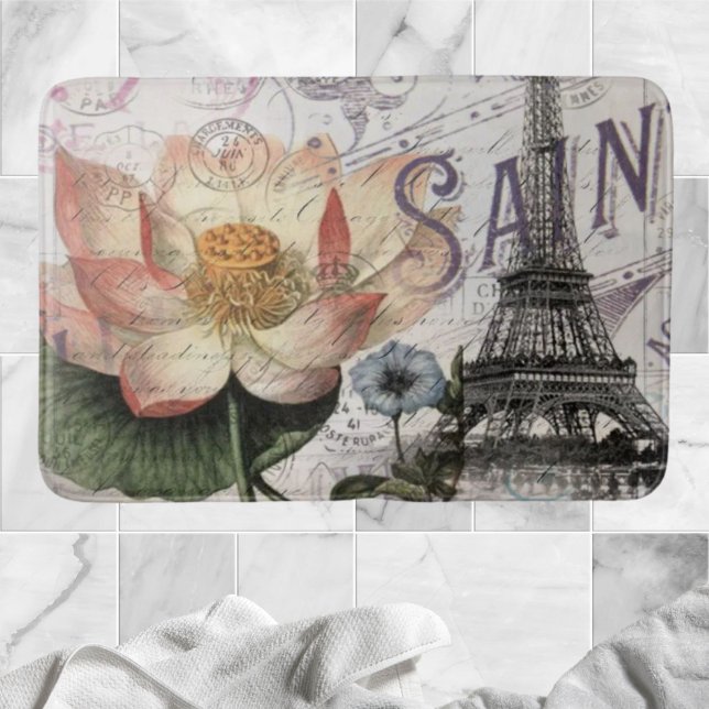 scripts french botanical lotus paris eiffel tower bath mat (scripts french botanical lotus paris eiffel tower bath mat)