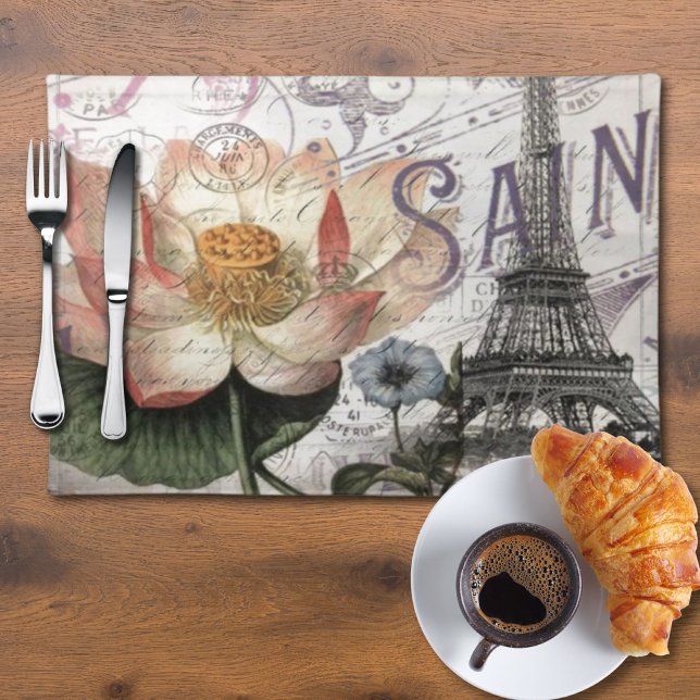 scripts french botanical lotus paris eiffel tower cloth placemat (scripts french botanical lotus paris eiffel tower cloth placemat)