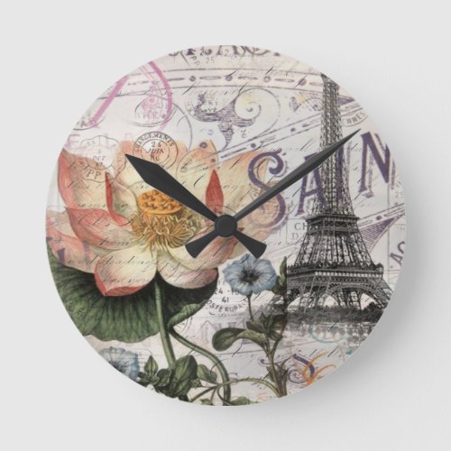 scripts french botanical lotus paris eiffel tower round clock