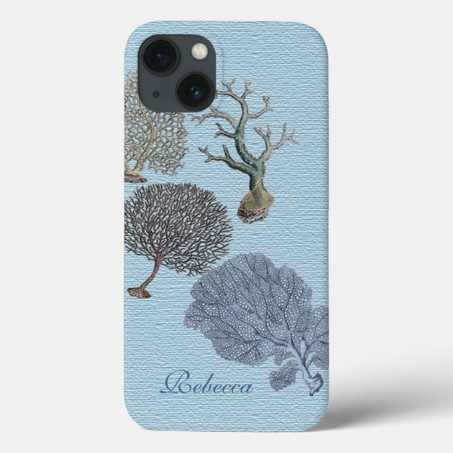 Scripts Nautical coastal chic beach Coral Reef Case-Mate iPhone Case (Back)