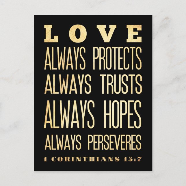 Scriptural Bible Verse - Corinthians 13:7 Postcard (Front)