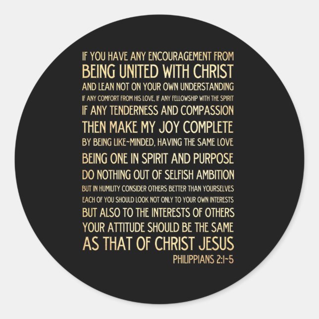 Scriptural Bible Verse - Philippians 2:1-5 Classic Round Sticker (Front)