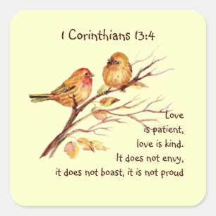 Scripture 1 Corinthians 13:4 Love Compassion Birds Square Sticker