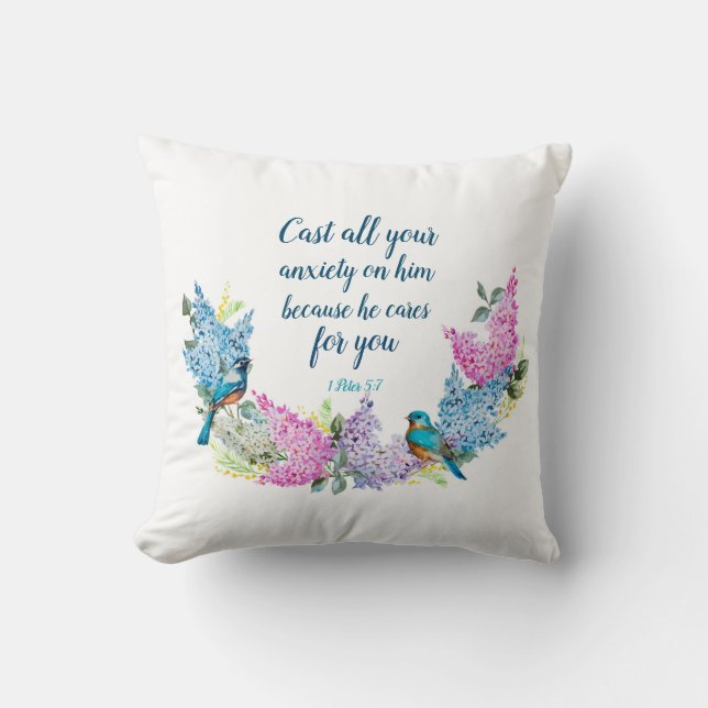 Scripture 1 Peter 5:7  Throw Pillow (Front)