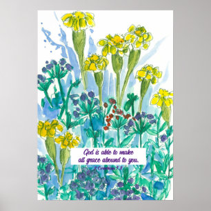 Scripture 2 Corinthians 9:8 Flowers Religious Poster
