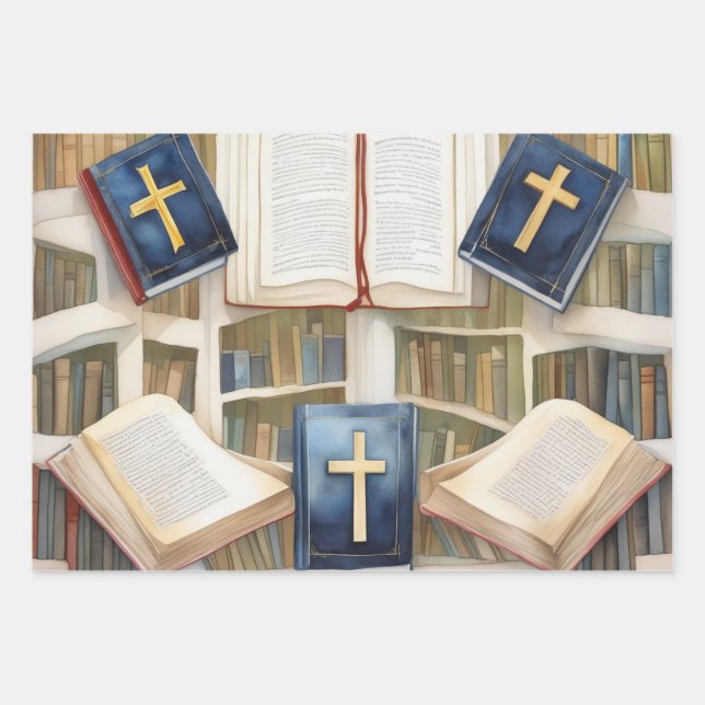 Scripture and Cross Harmony Wrapping Paper Sheets (Front)
