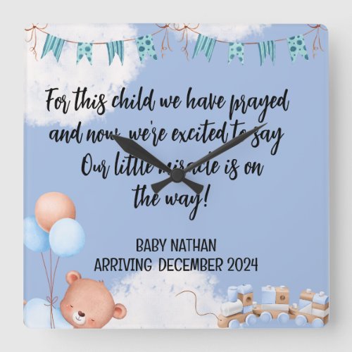 Scripture Baby Boy Announcement Card This Child 1 Square Wall Clock