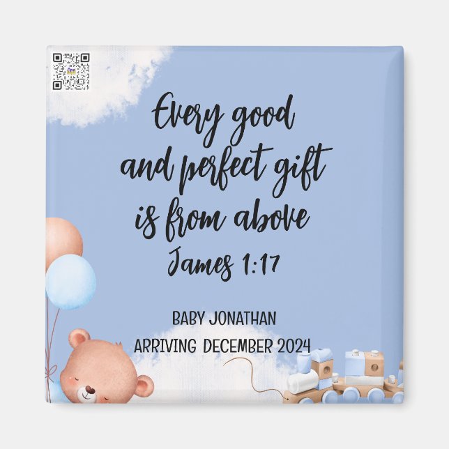 Scripture Baby Boy Announcement Magnet 1 (Front)