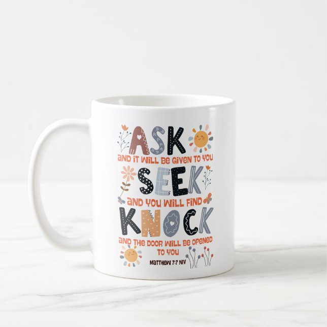 Scripture card bible verse Matthew 7:7 Coffee Mug (Left)