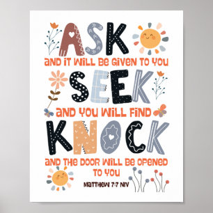Scripture card bible verse Matthew 7:7 Poster