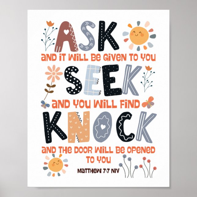 Scripture card bible verse Matthew 7:7 Poster (Front)