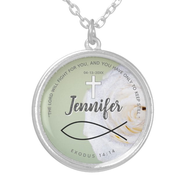 Scripture Confirmation Gifts for Girls Silver Plated Necklace (Front)