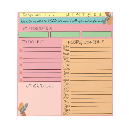 Scripture Daily Task Notepad This Is The Day Pink