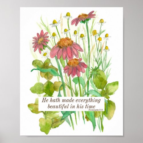 Scripture Ecclesiastes 311 Bible Verse Coneflower Poster