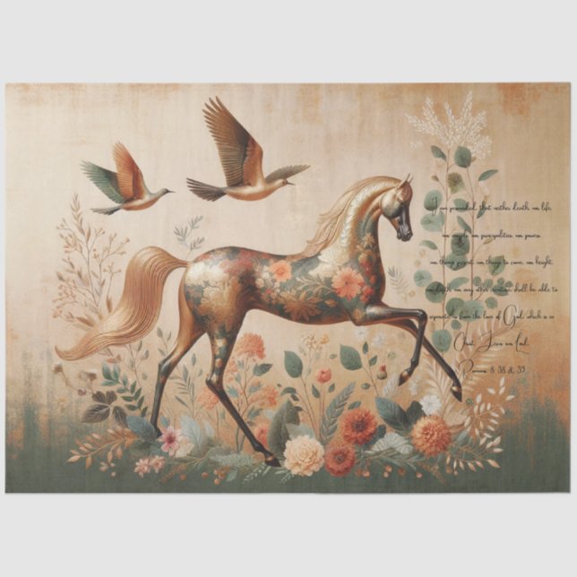 Scripture & Elegant Floral Equine, Decoupage  Tissue Paper (Front)