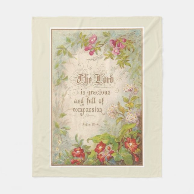 Scripture Flowers Greenery Vintage Antique Fleece Blanket (Front)