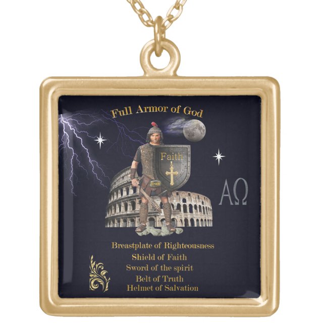 Scripture Full Armor of GOD Gold Plated Necklace (Front)