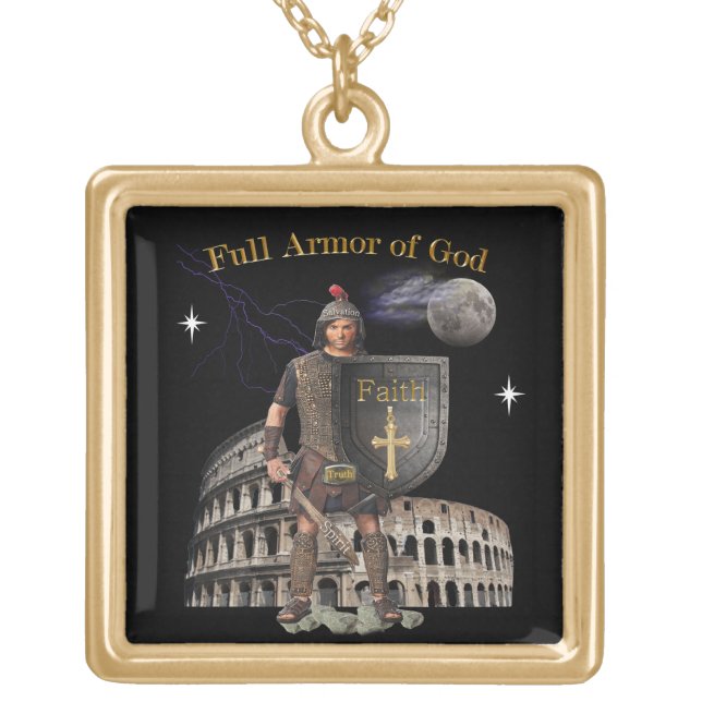Scripture Full Armor of GOD Gold Plated Necklace (Front)