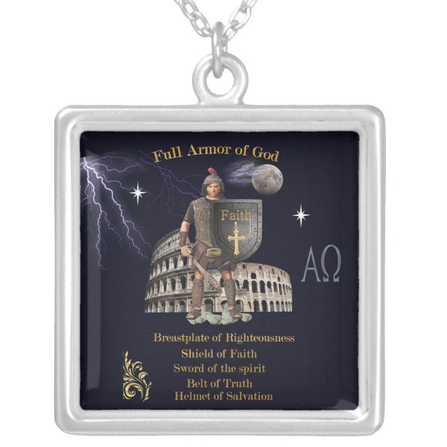 Scripture Full Armor of GOD Silver Plated Necklace (Front)