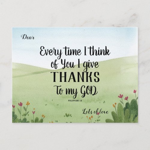 Scripture Greeting Post Card I Give Thanks