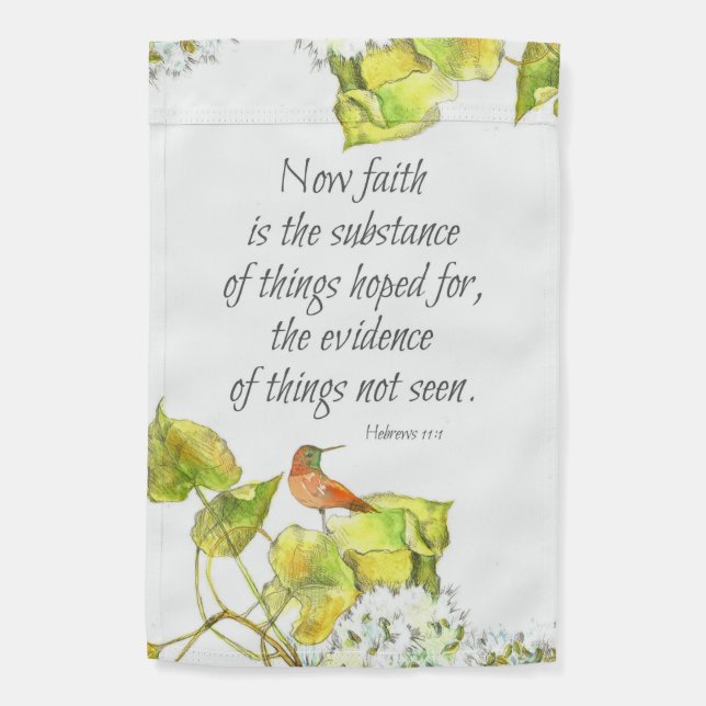 Scripture Hebrews 11 Hummingbird Tree Leaves Garden Flag (Back)