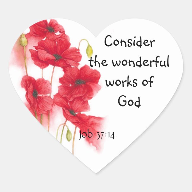 Scripture, Inspirational, Quote, Flower, Poppy Heart Sticker (Front)