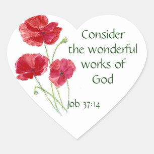 Scripture, Inspirational, Quote, Flower, Poppy Heart Sticker