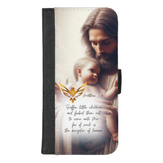 Scripture Jesus Holding Baby Realistic Gold Dove iPhone 8/7 Plus Wallet Case