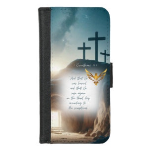 Scripture Jesus Resurrection Gold Dove Crosses iPhone 8/7 Wallet Case