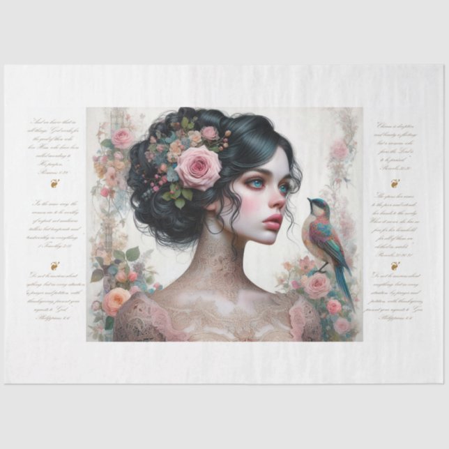 Scripture Lady Of Roses Decoupage Tissue Paper (Front)