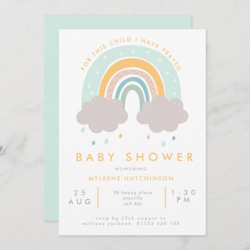 Scripture Pastel Rainbow Baby Shower Invitation