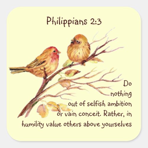 Scripture Philippians 23 Love Humility Birds Square Sticker