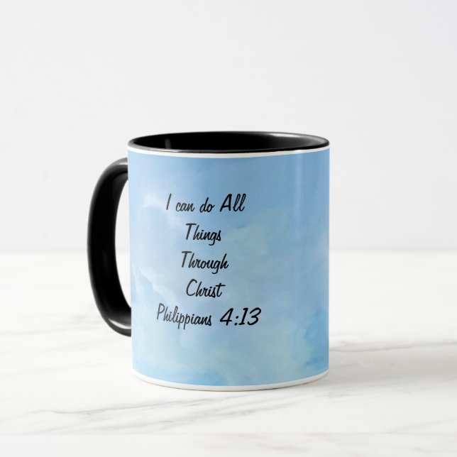 Scripture Philippians 4 Blue and Black Typography Mug (Front Left)