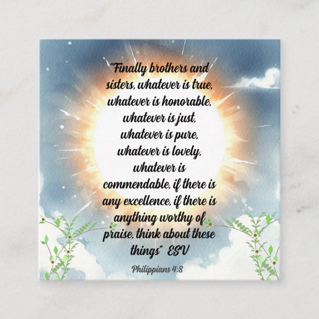 Scripture Philippians Four Eight Enclosure Card (Front)