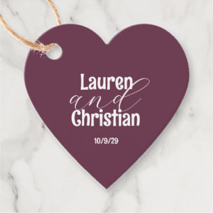 Scripture Plum Wedding Heart Favor Tags