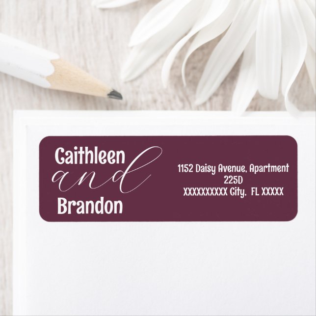Scripture Plum Wedding Return Address Label (Insitu)