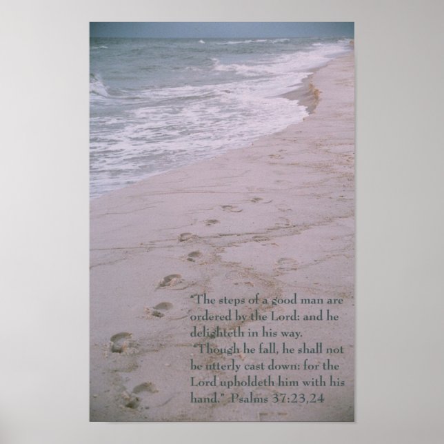 Scripture poster -- footprints on shoreline (Front)