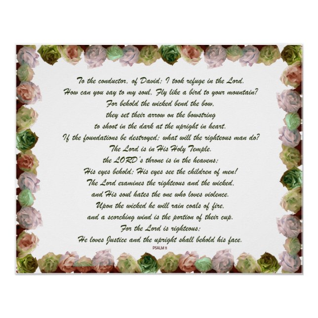 Scripture, Psalm 11, Green Gray Roses Poster (Front)