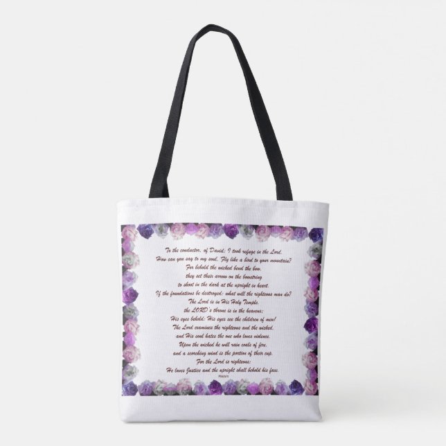 Scripture, Psalm 11, Purple Roses Tote Bag (Back)